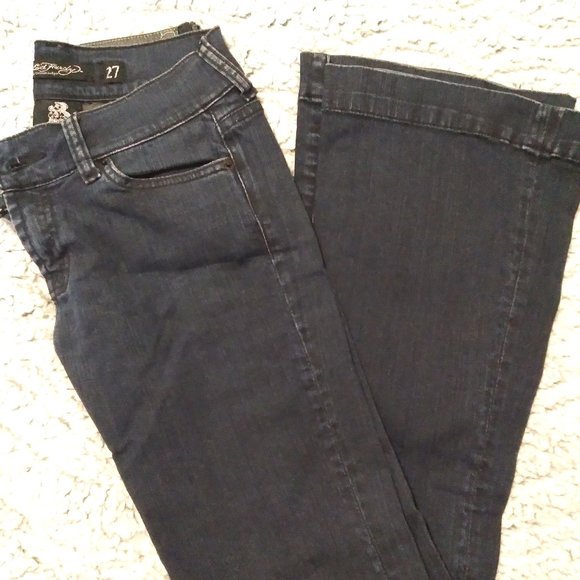 SOLD: Ed Hardy by Christian Audigier bell bottom jeans size 27 - Picture 1 of 4